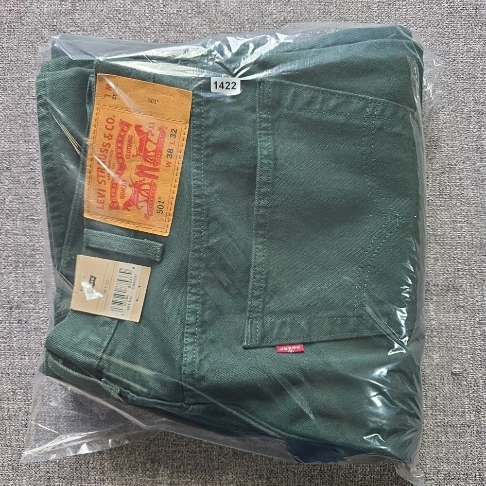 Levis 501 Original Fit Jeans Green 38x32 Straight Leg Button Fly Mens NWT